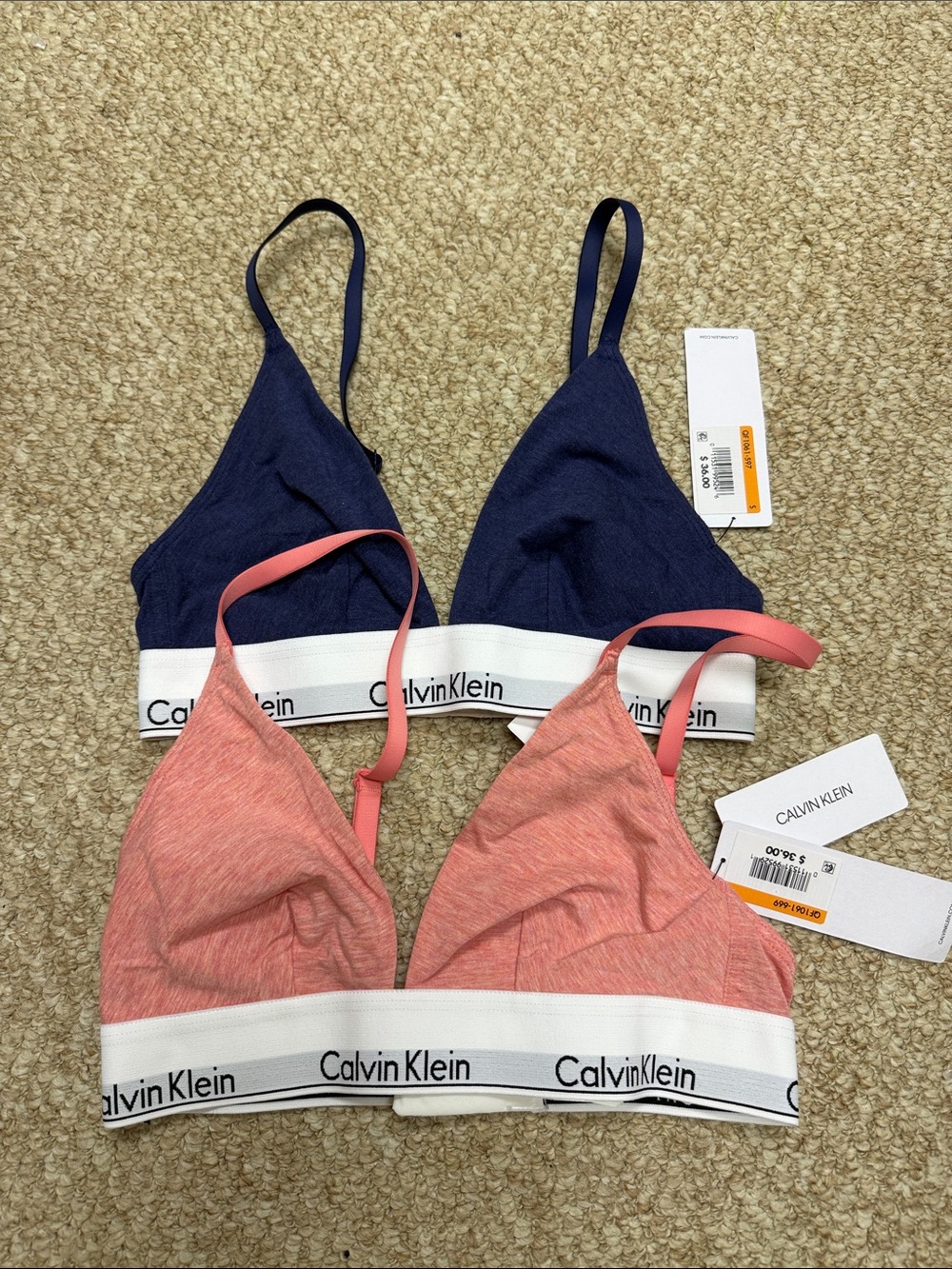 Calvin Klein Bralette Set — Navy & Coral